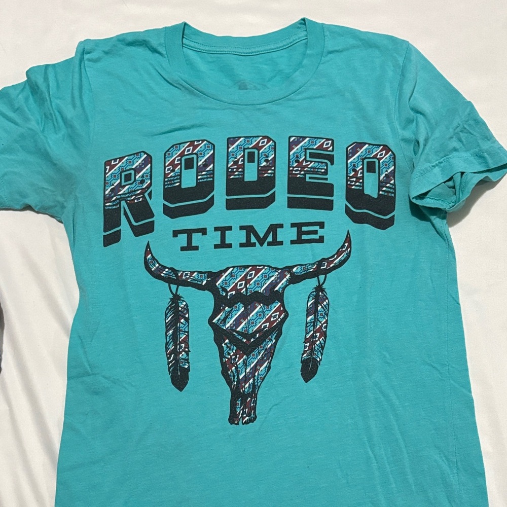 Teal Graphic T-Shirt with Rodeo Design